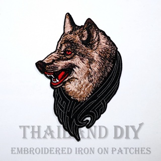 🐺 พร้อมส่ง 🐺 ตัวรีดติดเสื้อ หัวหมาป่า หมาป่า ลายสัตว์ ลายสัก เท่ๆ Wolf Patch งานปัก WOP DIY ตัวรีด อาร์มติดเสื้อ กระเป๋า