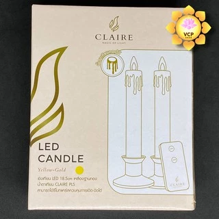 เทียนไฟฟ้า LED (คู่) (Claire) น้ำตาเทียน พลาสติก ฐานทอง