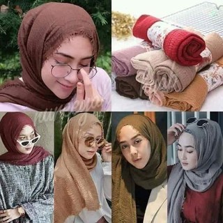 ผ้าคลุุมฮิญาบ วิสคอสอาหรับ ผ้ายับๆ สีพื้น พันยาว พันเอง ขนาด 180 x 95 cm