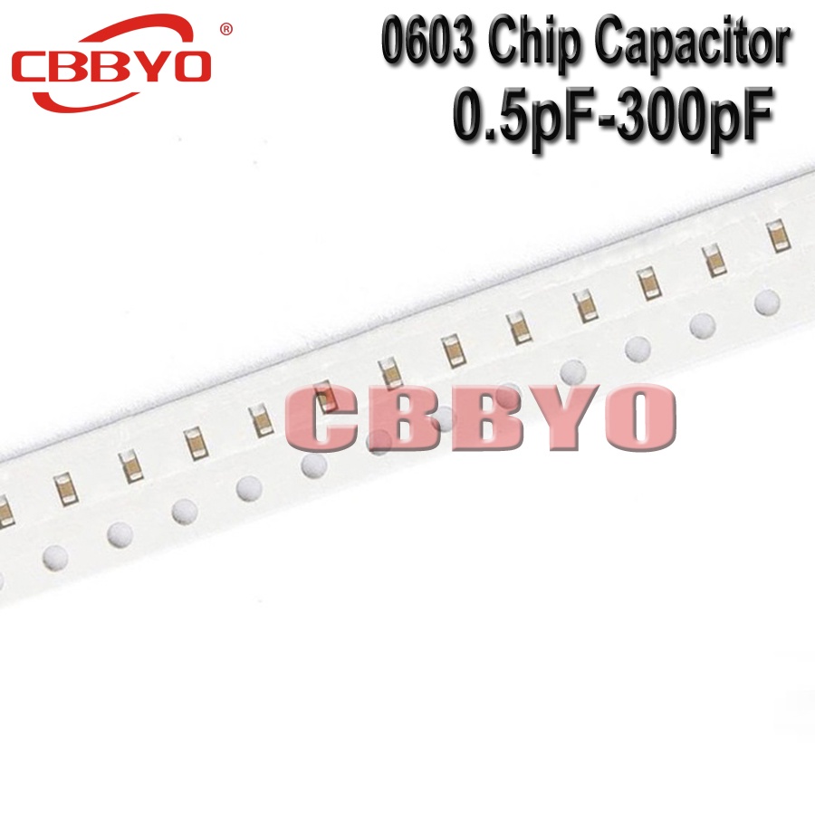100 ชิ้น 0603 ตัวเก็บประจุเซรามิกหลายชิป SMD 0.5pF-300pF 1pF 2.2pF 3.6pF 5pF 8.2pF 47pF 470pF 510pF 