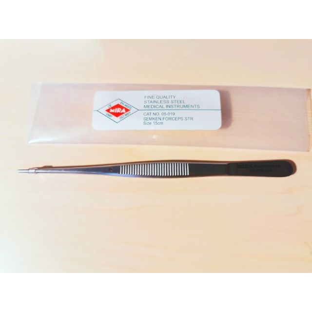 ปากคีบสแตนเลสปลายตรง (Senkem Forceps)​ ยาว16​cm.ยี่ห้อ​MIRA