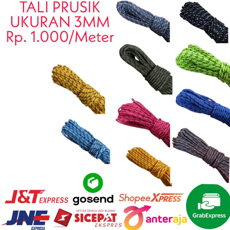 Prusik Rope - Paracord Rope - Perusik Rope - motif Bracelet Rope - Mask Rope ขนาด 3MM ต่อเมตร