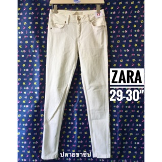 No.17-RD&gt;&gt;&gt;👖ZARA /BASIC DEPTขาเดฟปลายขาซิป สีขาว ทรงสวย แบรนด์เนมแท้ มือสองญี่ปุ่น สภาพใหม่ เอว29-30"