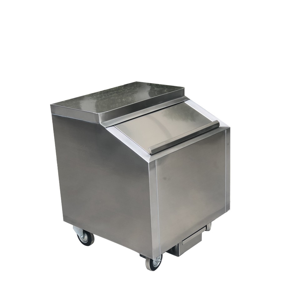 ถังน้ำแข็งสแตนเลส 304 Ice Bin รุ่นหน้าเฉียง มีล้อ ขนาด 55x55x70 ซม.ถังเก็บน้ำแข็งร้านอาหาร ร้านกาแฟ ร้านหมูกระทะ