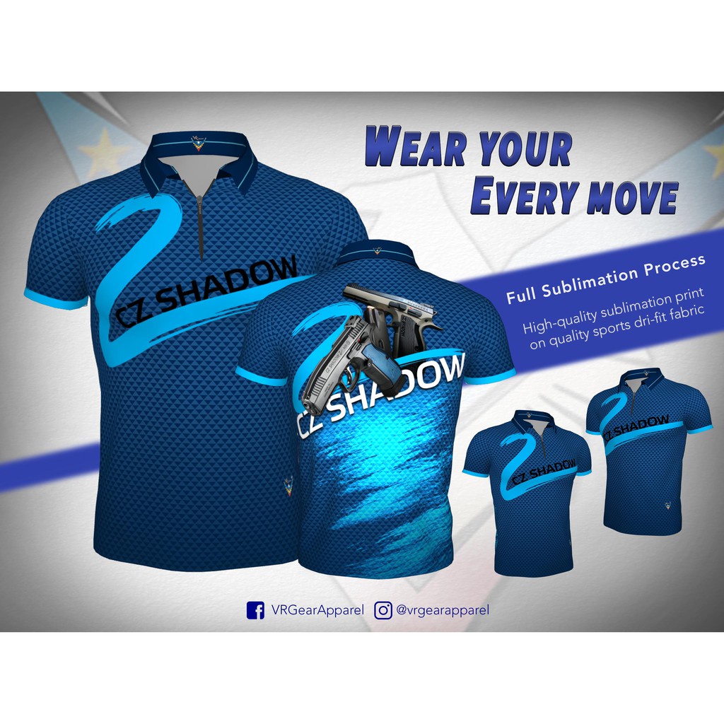 Cz Shadow (สีฟ้า) เสื้อโปโล แบบเต็มตัว