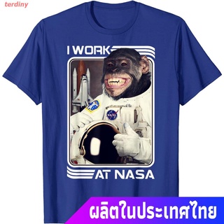 terdiny เสื้อยืดผู้ชายและผู้หญิง NASA I Work There Chimpanzee T-Shirt Teen Anime Print Fashion Pattern T-shirt Short sle