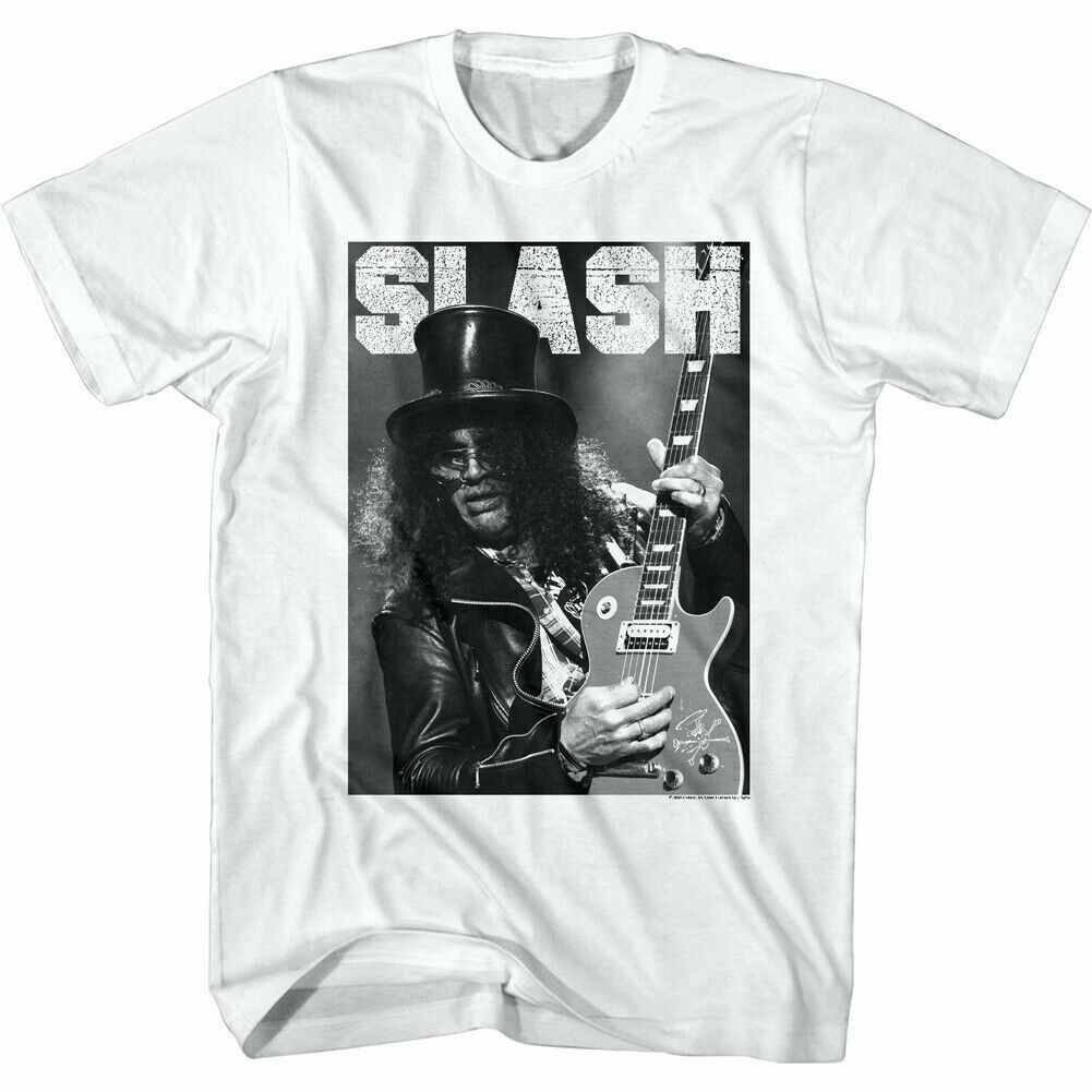 Slash Rock Guitar เสื้อยืดผู้ชายสีขาว Funny Birthday Cotton Tee Vintage