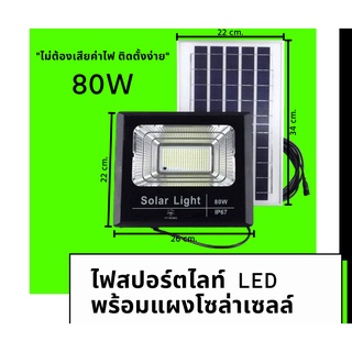 ไฟสปอตไลท์พร้อมแผงโซล่าเซลล์ 80W ค่าไฟฟรี พลังงานแสงอาทิตย์