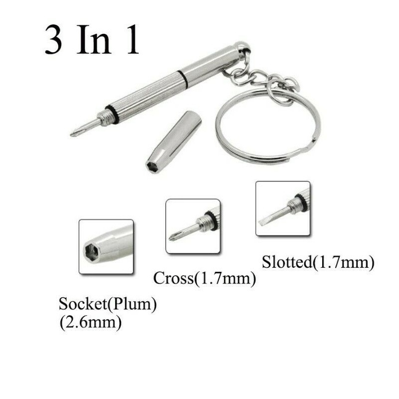 3in1 Slotted Hex Screwdriver Glasses Watch Repair-Tool Keyring Keychain-Tool