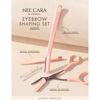 NEE CARA | N209 เซ็ตแต่งคิ้ว ที่กันคิ้ว 3ชิ้น/ชุด ชุดกรรไกรพร้อมหวีตัดแต่งขนคิ้ว EYEBROW SHAPING SE
