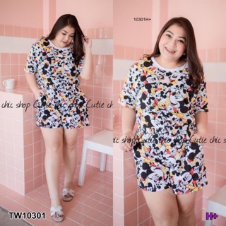 Set 2 ชิ้น #BigSize เสื้อคอกลมแขนสั้น+กางเกงขาสั้น TW10301