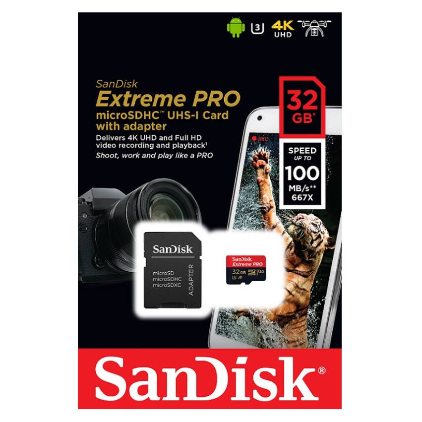 Sandisk Micro SD 32GB Class10 Extreme Pro ความเร็ว 100MB/s ประกันตลอดอายุการใช้งาน รุ่น SDSQXCG_032G_GN6MA