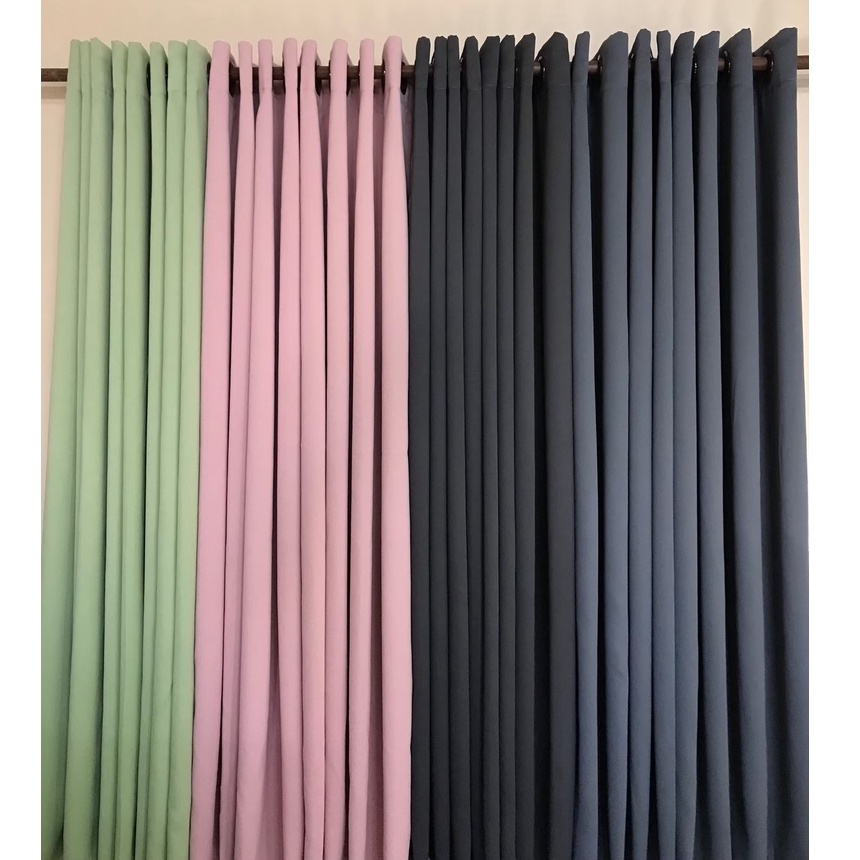 พร้อมส่ง✅ ผ้าม่านสีพื้น หน้ากว้าง 1.50 เมตร เจาะตาไก่สำเร็จรูป ทึบแสงเนื้อผ้าหนา กันแสง UV 95-100%