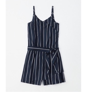 Abercrombie&amp;Fitch Wrap-front romper จั้มสูทสายเดียวลายทางสีกรม ขนาดอายุ 13/14 ปี ของแท้ 100%