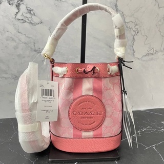 พร้อมส่ง 7,390  บาท NEW COACH  Mini Dempsey Bucket Bag In Signature Jacquard With Stripe And Coach Patch