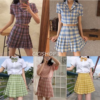 CICISHOP(พร้อมส่ง)กระโปรงเทนนิส ลายสก็อต (มีกางเกงข้างใน) ผ้าทอเกาหลี (8815)