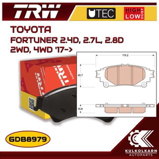 ผ้าเบรคหลัง TRW สำหรับ FORTUNER 2.4D, 2.7L, 2.8D 2WD, 4WD 17-&gt; (GDB8979)