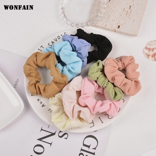 แฟชั่นสีทึบผมผูกหยักพับผม Scrunchies ผมวงยืดหยุ่นผู้หญิงผมผูกสาวเครื่องประดับผม