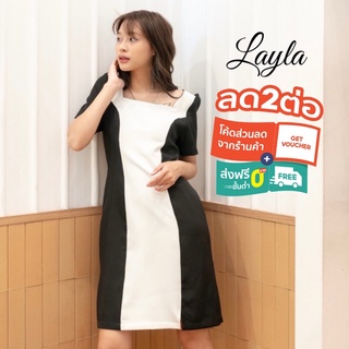 (Chayanista) Layla dress เดรสทำงานแขนสั้นทูโทนขาวดำผ้าเปเป้