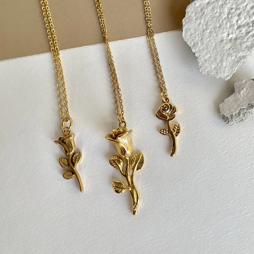 𝐴𝑆𝐻𝐼𝑅𝐴 (18k gold plated) Rose pendant nacklace สร้อยคอจี้ดอกกุหลาบ