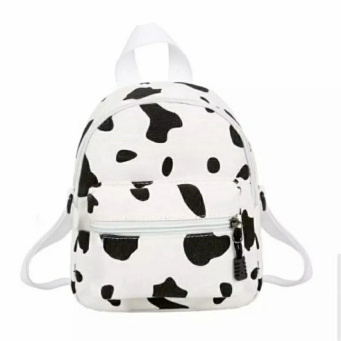 WOMENS BAG กระเป๋าเป้ผู้หญิง mini backpack white black cow motif - White IMPORTED WOMENS BAG LETEST 