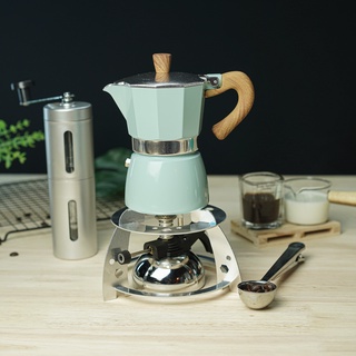 (สีฟ้า) ชุดเตาแก๊สมินิ  + กาต้มมอคค่าพอท moka pot + เครื่องบดมือหมุน + ช้อนตักกาแฟ