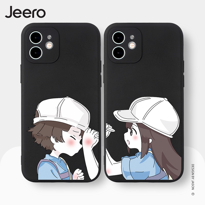 Jeero เคสคู่ เคสไอโฟน คู่รัก ขอบเหลี่ยมกันกระแทกซิลิโคนนุ่มการ์ตูนน่ารักตลก เคสโทรศัพท์ Compatible for iPhone 16 15 14 13 12 11 Pro Max SE 2020 X XR XS 8 7 Plus พลัส HFE566