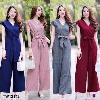 CS12142 Jumpsuit จั้มสูทแขนกุด ขายาวผ้าสลาฟ ขากระบอกกว้าง