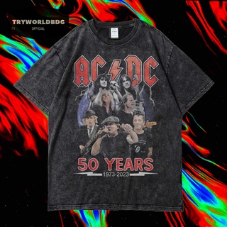 เสื้อยืดผ้าฝ้าย เสื้อยืด โอเวอร์ไซซ์ โอเวอร์ไซซ์ ACDC 50 ปี