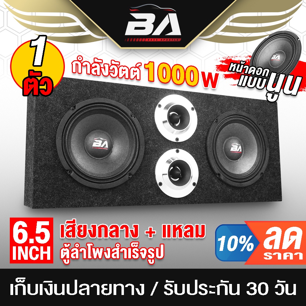 BA SOUND ตู้ลำโพงสำเร็จรูป 6.5นิ้ว 1000วัตต์【แถมสายลำโพงฟรี 2เมตร】 ตู้ลำโพงรถยนต์ 6.5 นิ้ว ตู้ลำโพงป
