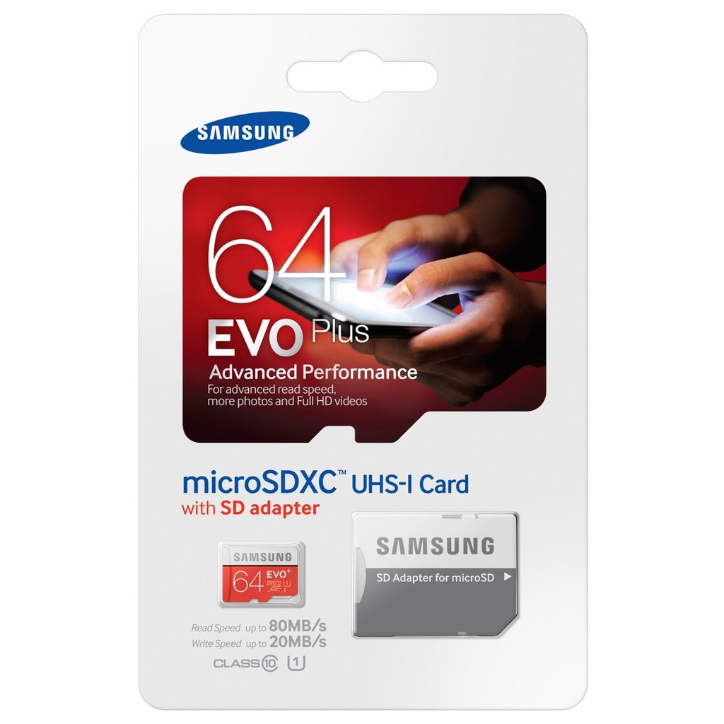 Samsung 64GB EVO Plus พร้อมอะแดปเตอร์ 80mb/s (MB-MC64DA) การรับประกันซัมซุง