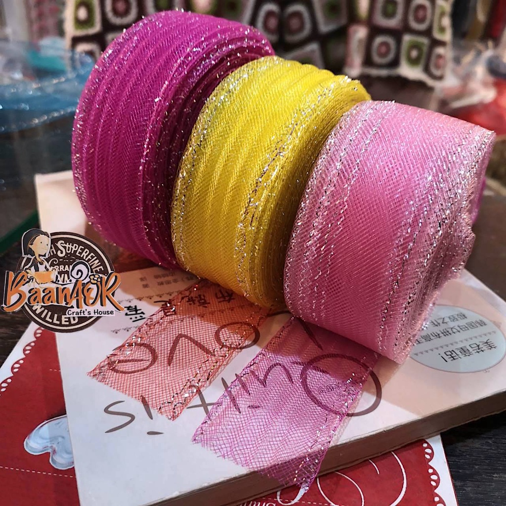เทป ริบบิ้น ผ้าโปร่ง ผ้าตาข่าย ขนาดกว้าง 4 เซนติเมตร สำหรับงานประดิษฐ์ Tulle Fabric for Veils, Birdcage Veils, Gowns