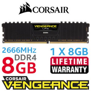 8GB (8GBx1) DDR4/2666 RAM PC (แรมพีซี) CORSAIR VENGEANCE LPX (CMK8GX4M1A2666C16) Warranty LT