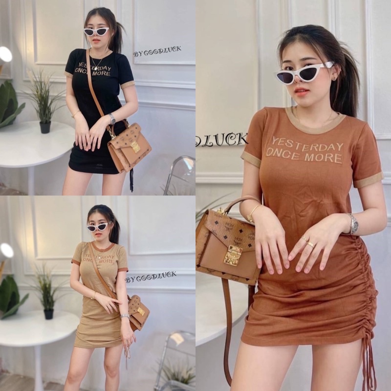 Dzaishop เดรสไหมพรม รูดข้าง แซ่บๆ ค่า เป็นงานผ้ายืดตามตัว ทรงคอกลมแขนสั้น สไตล์เกาหลี