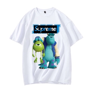 ﹊✤เสื้อยืดผู้ชาย เสื้อผ้าคุณภาพสูง   มหาวิทยาลัยมอนสเตอร์ Sup Co Mike Wazowski และ James P. Sullivan เสื้อยืดคอกลมแขนสั้