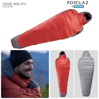 ถุงนอนดาวน์ขนเป็ดทรงมัมมี่สำหรับเทรคกิ้งรุ่น TREK 900 0°C (สีแดง/เทา)แบรนด์ FORCLAZ แท้100%