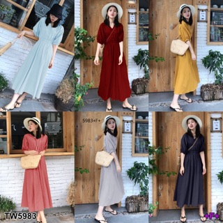 TwinsShopVip💗พร้อมส่ง TW5983 Maxi Dress แม้กซี่เดรสยาว ติดกระดุมอก