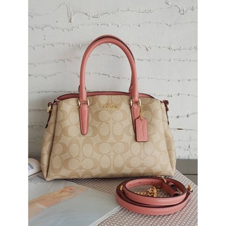 COACH กระเป๋าถือ ทรงถังมินิหนัง CANVAS ลาย C 9"  สีชมพูอ่อน