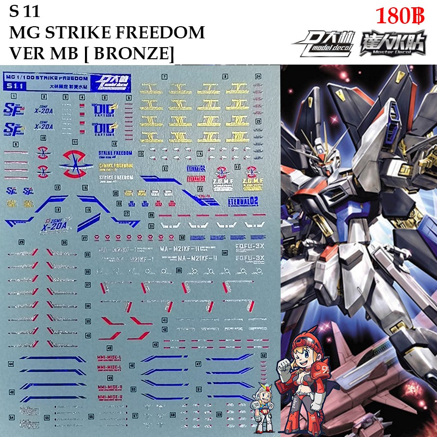 ดีคอลน้ำ [D.L. Darlin] S11 GMF-X20A STRIKE FREEDOM GUNDAM (VER MB BRONZING) MF MG 1/100 Water Decal S 11