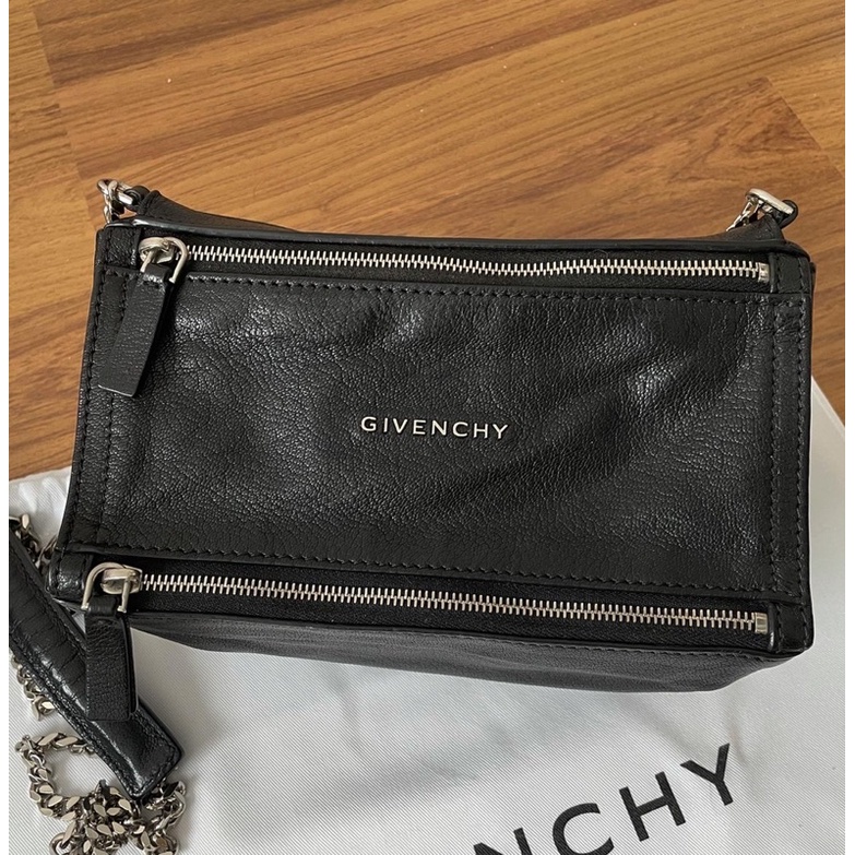 Used Like New! Givenchy Pandora Mini Chain Strap - Black Goat Skin