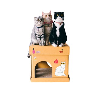 KAFBO CUBE CLASSY CAT Sticker กล่องบ้านแมว สติ๊กเกอร์ลายแมวสีขาว