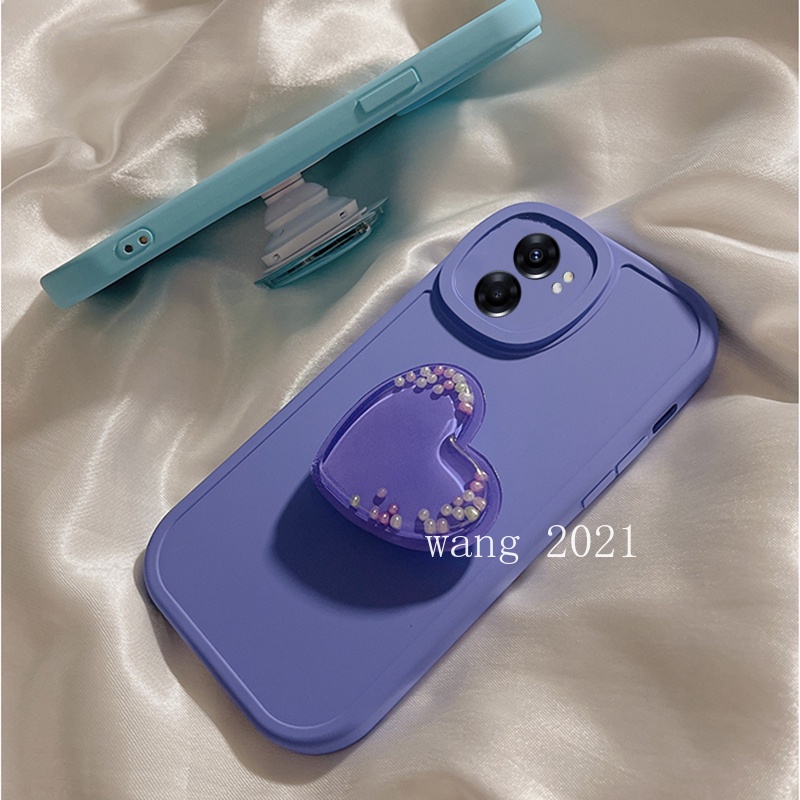 Simple Casing เคส OPPO A77 5G A76 A96 4G เคสโทรศัพท์ Phone Case Ins Style Solid Color with Quicksand Love Bracket Soft Back Cover #8
