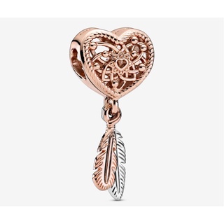 [พร้อมส่ง สินค้าแท้ 💯] Pandora Openwork Heart &amp; Two Feathers Dreamcatcher Charm