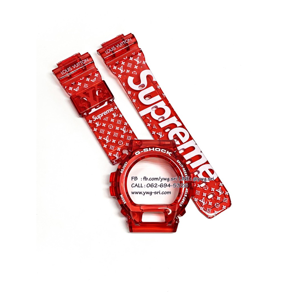 กรอบสาย G-SHOCK สีแดงใส สวย สกรีนลาย Supreme ใส่ได้รับรุ่น DW-6900 สายนาฬิกาข้อมือ สินค้าคุณภาพ