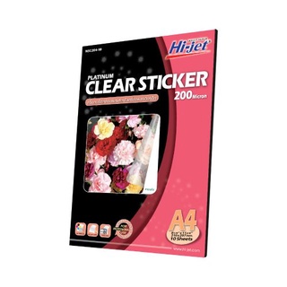 Hi-jet สติกเกอร์ใส Inkjet Platinum Clear Sticker 200 ไมครอน A4 10 แผ่น