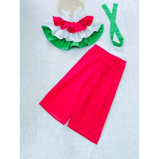 🎅ชุดแซนตี้เด็กหญิง เสื้อ+กางเกง แถมคาดผม