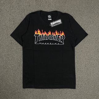 Thrasher MAGZ FLAM OUTLINE เสื้อยืดพรีเมี่ยม สีดํา ของแท้