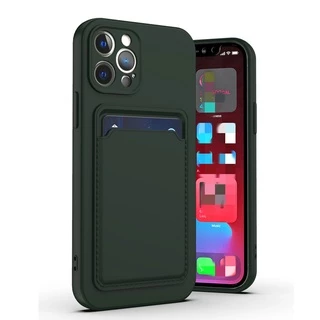 เคสโทรศัพท์มือถือ ซิลิโคน กันกระแทก พร้อมช่องใส่บัตร สีพื้น สําหรับ iPhone 13 pro 12 pro max xs max 11 pro max xr x xs 7 8 plus