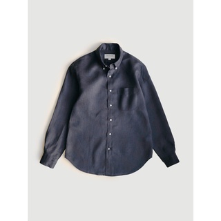 [JBB*] DARK DUSTY BLUE LINEN BUTTON-DOWN SHIRT เจบีบี เสื้อเชิ้ตผู้ชาย เสื้อเชิ้ตปกติดกระดุม ลำลอง ผ้าลินิน สีกรม