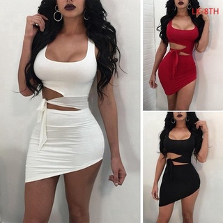 Women Sexy Sleeveless Hollow Out Bodycon Irregular Dress